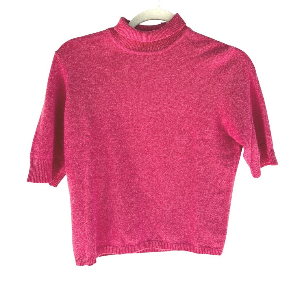Ann Taylor Cashmere‎ Short Sleeve Sweater Womens Medium Pink Turtle Neck Career